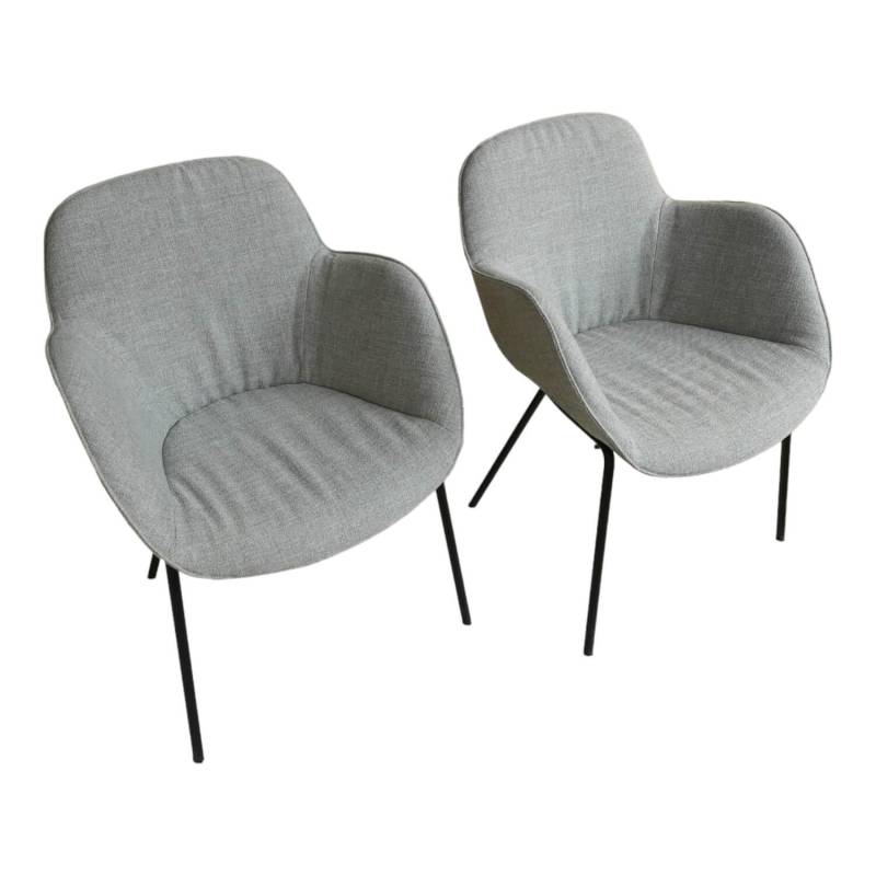 2er Set Armlehnstuhl Sheru Stoff Gaia 7891 Platin Grau 4 Bein Untergestell Matt ... von Walter Knoll