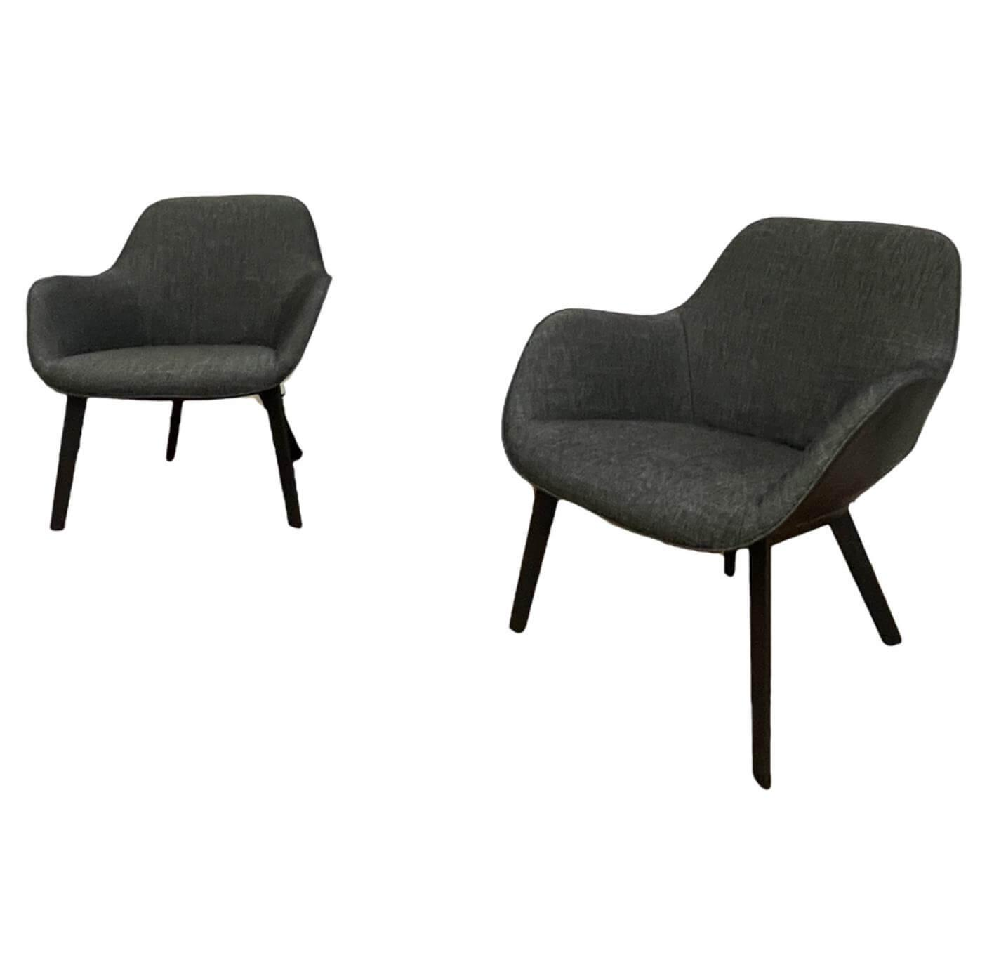 2er-Set Sheru Armchair Innen Stoff Garbo 7738 Moonlight Außen Leder von Walter Knoll