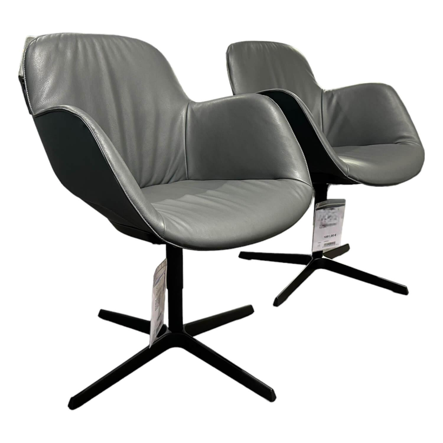 2er Set Stühle Sheru Leder Congress 1441 Basalt Grau Außen Schwarz Gestell Matt ... von Walter Knoll