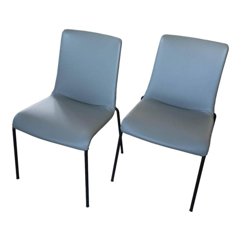 2er Set Stuhl Liz 1302 Leder Congress 1440 Marram Grau Bise Schwarz 4 Bein Unter... von Walter Knoll