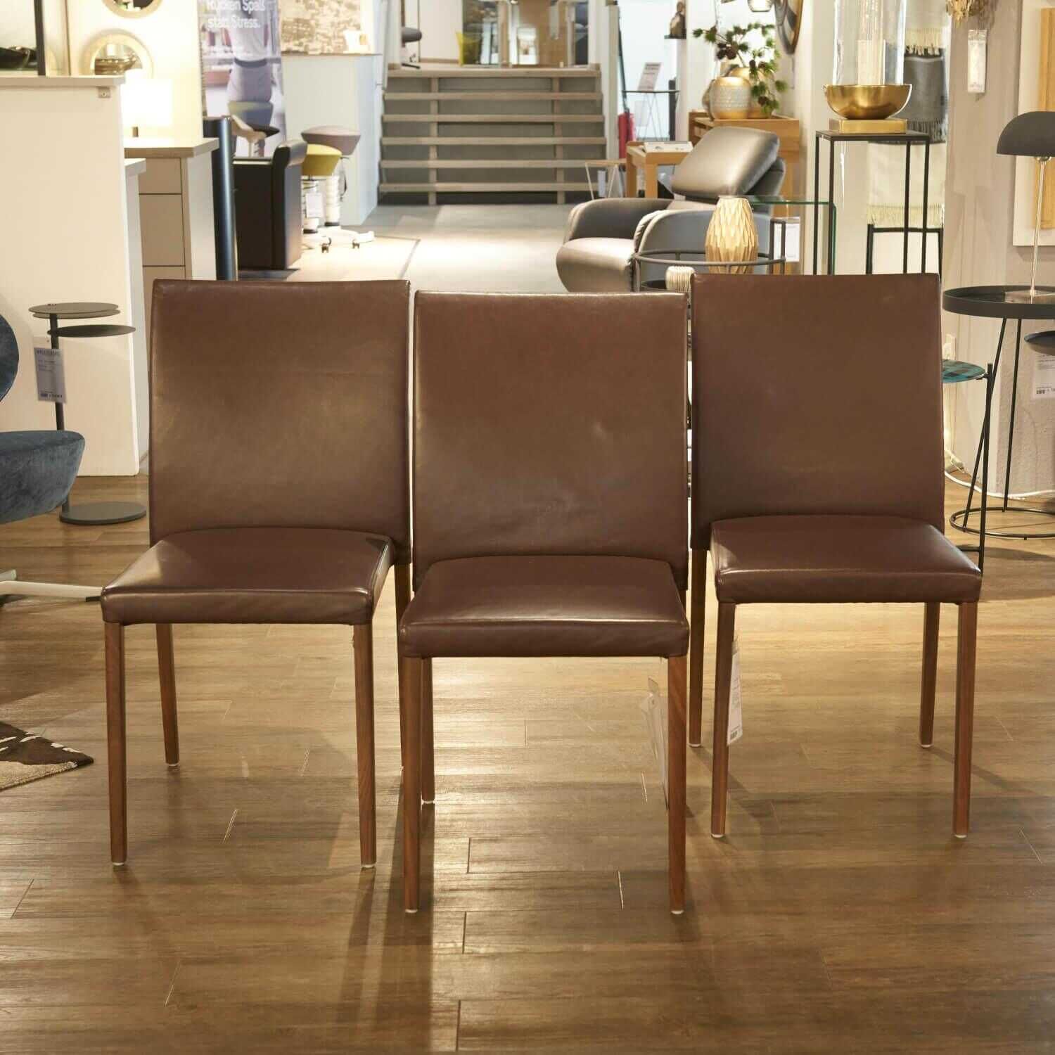 3er Set Stuhl Jason Lite Leder Elen Kokosnuss Fuß Nussbaum von Walter Knoll