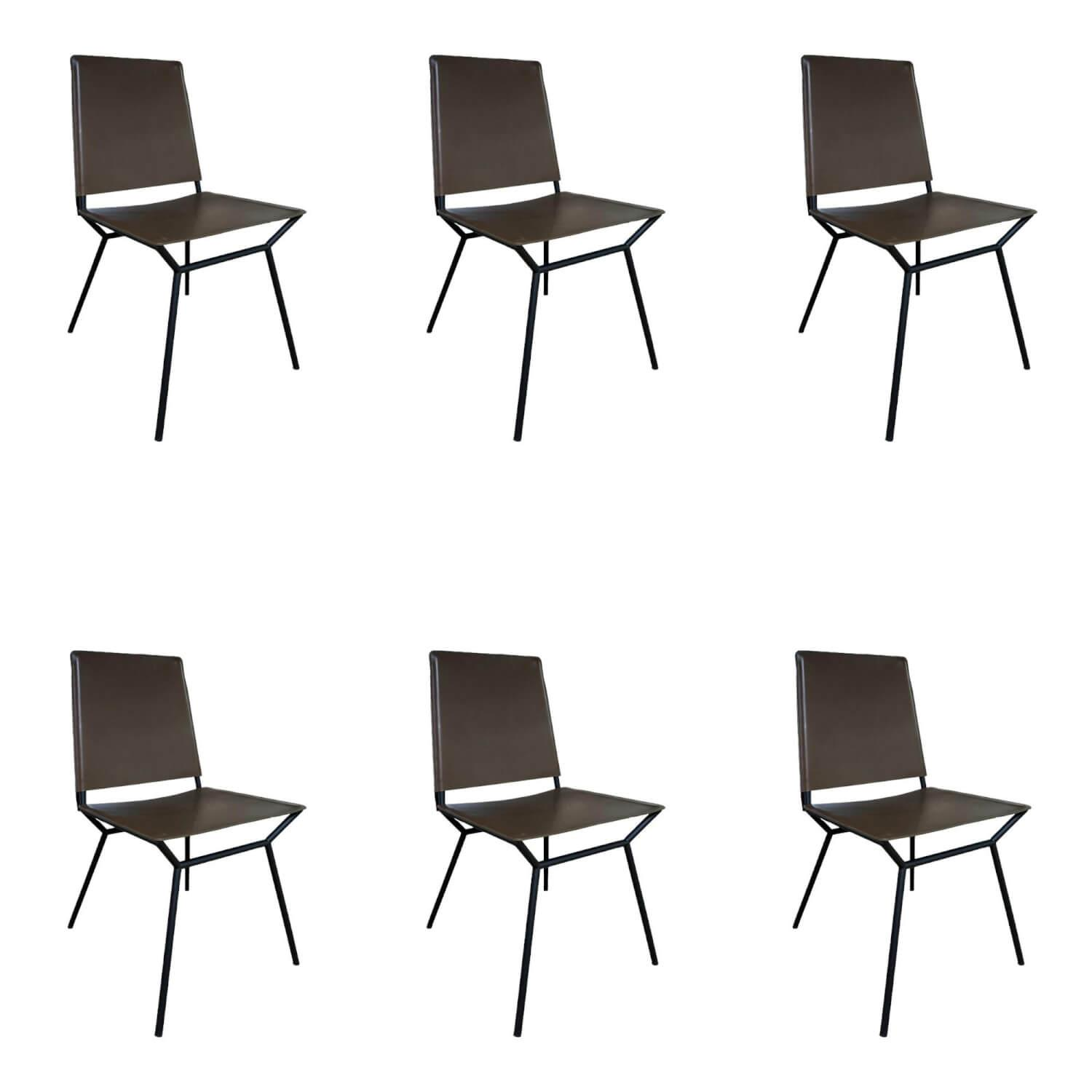 6er-Set Stuhl Aisuu 1220 Sattelleder Khaki Grün Braun Gestell Metall Schwarz von Walter Knoll