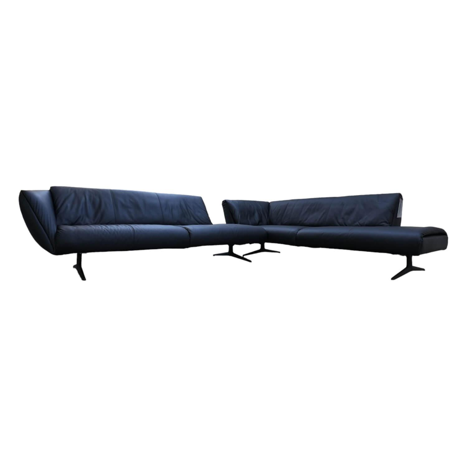 Ecksofa Bundle 630 Bezug Leder Ascot Black Metallgestell Schwarz von Walter Knoll