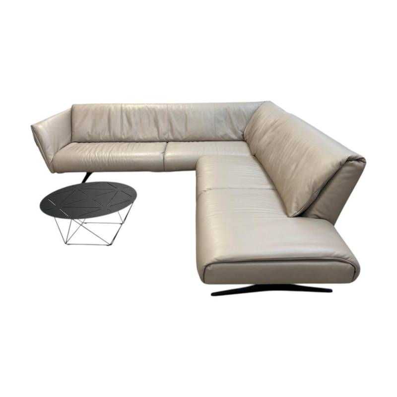 Ecksofa Bundle 630 Leder Rodeo Soft 1417 Pebble Grau Beige Gestell Schwarz Matt ... von Walter Knoll