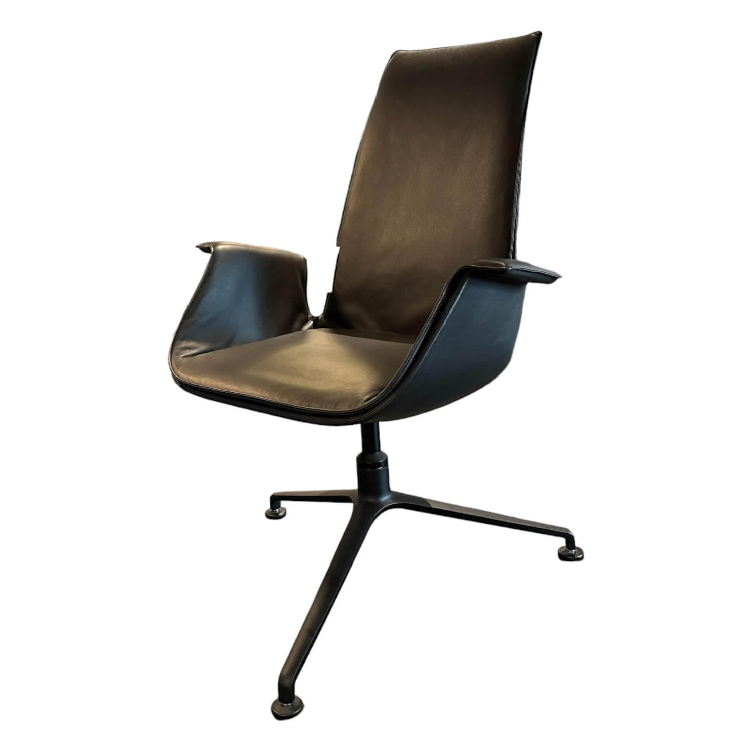 Schalensessel FK Leder Congress Dark Bronze Schwarz 3 Fuß Kreuz Gestell Drehbar ... von Walter Knoll