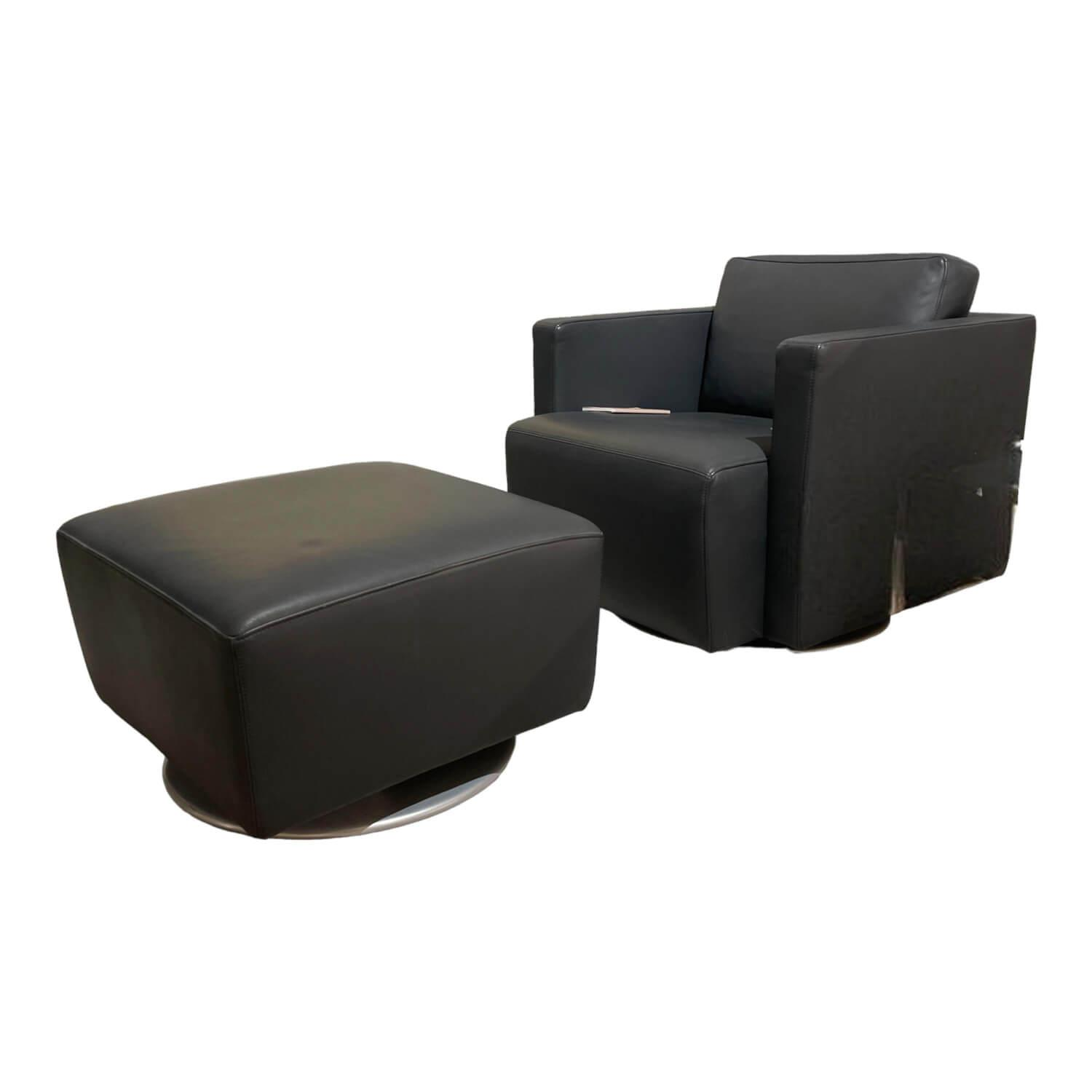 Sessel Nelson 605-10 Mit Hocker Bezug Leder Congress Asphalt 252 Fuß Stahl Pulve... von Walter Knoll