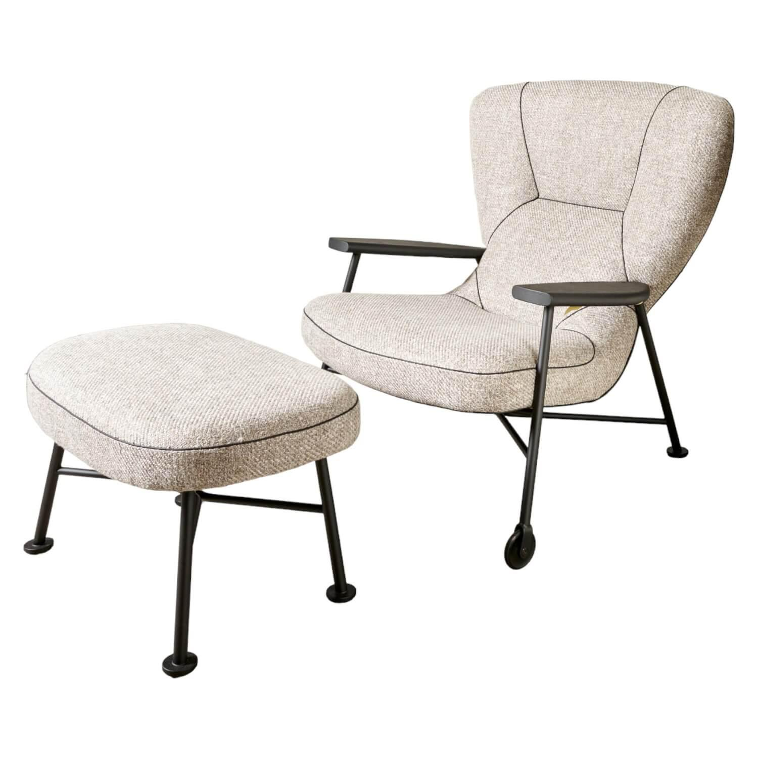 Sessel Shinzo Mit Hocker Leder Savannah 7883 Platin Rücken Kernleder Saddel Blac... von Walter Knoll