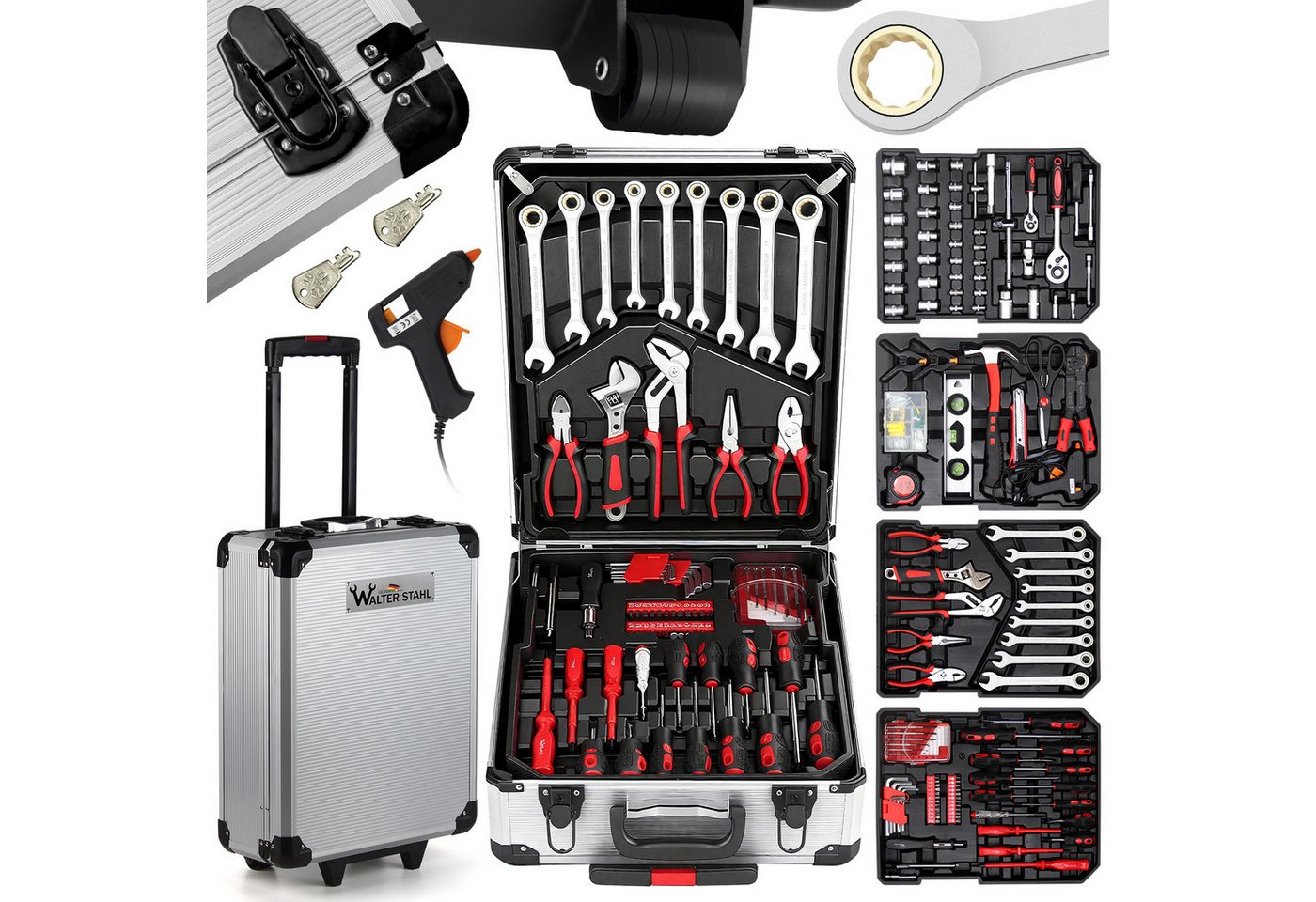 Walter Stahl Germany control Werkzeugkoffer 409 tlg Werkzeugset (Set, 409 St., Mit Aluminium-Werkzeugkasten), Chrom-Vanadium Stahl von Walter Stahl Germany control