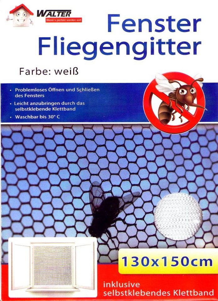 Walter - Wenn´s perfekt werden soll Insektenschutz-Fensterrahmen Fliegengitter Fenster Insektenschutz Fliegennetz Mücken Insekten Netz, (10-St), Weiß mit Klettband 130 x 150 cm von Walter - Wenn´s perfekt werden soll