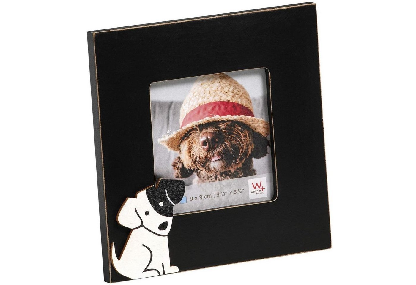 Walther Bilderrahmen Portraitrahmen Hund 9x9cm Schwarz Holz, (einzeln), Portrait Tier-Foto Foto-Rahmen Bilderrahmen für Bild 10 x 15 cm von Walther