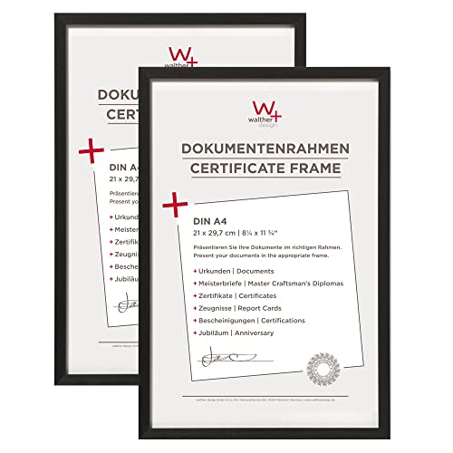 walther design Bilderrahmen schwarz 21 x 29,7 cm (DIN A4) Aluminium Dokumentenrahmen Doppelpack, Chair Alurahmen AJ130BD von walther design