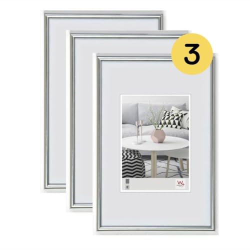 walther design Bilderrahmen silber 20 x 30 cm 3er Pack, Galeria Kunststoffrahmen KS030H3 von walther design