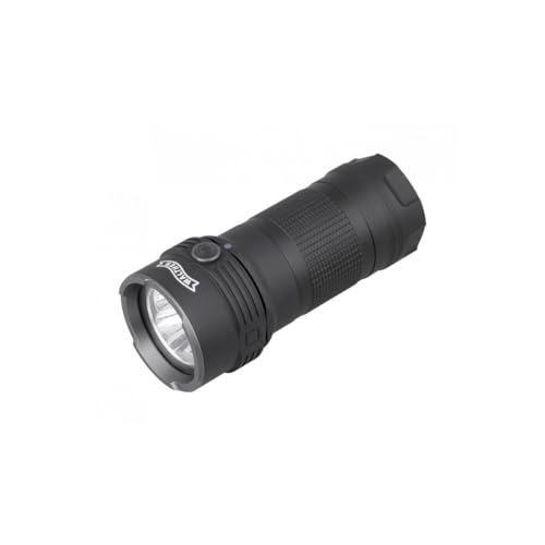 Walther PFC1r Power Flashlight C1 Taschenlampe, 5000 Lumen, 5 Leuchtstufen plus Stroboskop und Beacon (Notsignalblitz), Wasserdicht IPX8, inkl. Akkus 21700, Ladekabel, Holster und Ersatzdichtung von Walther