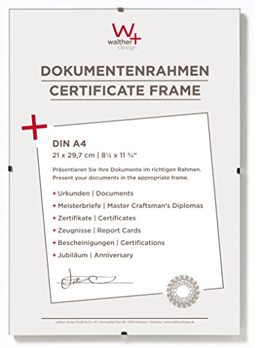 walther design Bilderrahmen Antireflexglas 21 x 29,7 cm (DIN A4) Dokumentenrahmen Rahmenlose Bildhalter RB130A von walther design