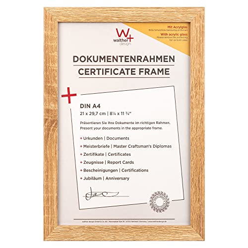 walther design Bilderrahmen eiche hell 21 x 29,7 cm (DIN A4) mit Kunstglas und Passepartout Fiorito Holzrahmen EFX130E von walther design