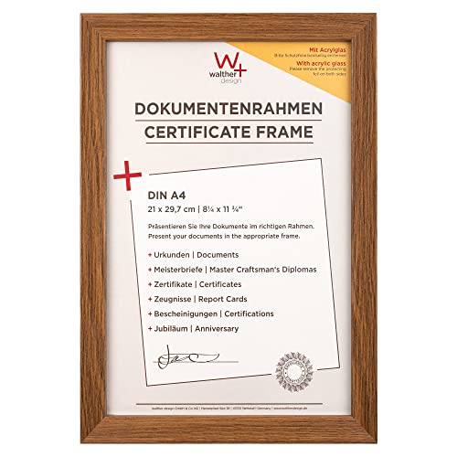 walther design Bilderrahmen eiche dunkel 21 x 29,7 cm (DIN A4) mit Kunstglas und Passepartout Fiorito Holzrahmen EFX130P von walther design