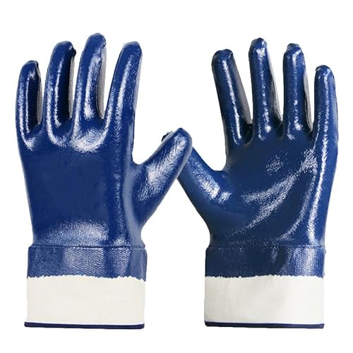 Waltonalice Nitrilhandschuhe herren damen Arbeitshandschuhe Schutzhandschuhe Gartenhandschuhe Handschuhe mit Stulpe Wasserdicht Ölfest arbeits handschuhe für Gartenarbeit Schweißer Kamin blau 2 Paar von Waltonalice