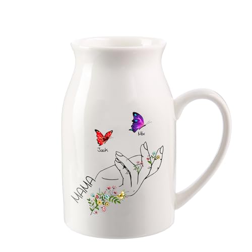 Wamantic Personalisierte Vase Muttertag - Benutzerdefinierte 1-8 Namen Keramik Vase Personalisierte Namen & Text Getrocknete Schmetterlings Vase für Home Decor Geschenke für Oma Mama(2-Namen) von Wamantic