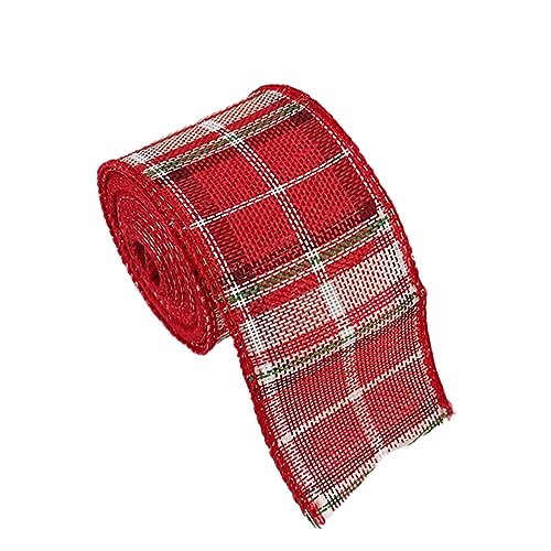 1 Rolle Juteband Geschenkband Weihnachtsband Sackleinen Band Burlap Band Stoffband Geschenkbänder Sackleinenband für DIY Basteln Geschenkverpackung Weihnachtsdekoration,rot Weiss,4cm×6m von Wambere