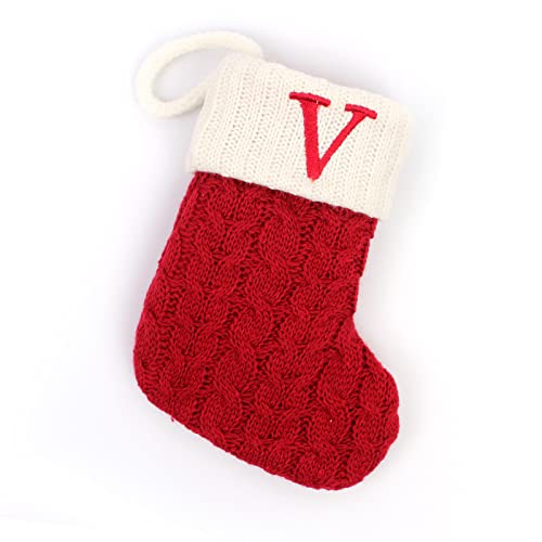 1 Stück Gestrickt Weihnachtsstrumpf Alphabet Socken Weihnachtssocken Deko Weihnachten Strumpf Weihnachtssocke Kamin Nikolausstiefel Nikolausstrumpf für Weihnachtsdekoration Weihnachtsbaumschmuck,V von Wambere