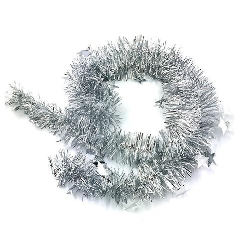 1 Stück Weihnachtsdeko Girlande Lametta Girlande,Sterne Girlande Weihnachten Draht Girlande Draht Weihnachten Dekodraht für Christbaumschmuck Home Wedding Party Ornament Tischdeko Je 2m,Silber von Wambere