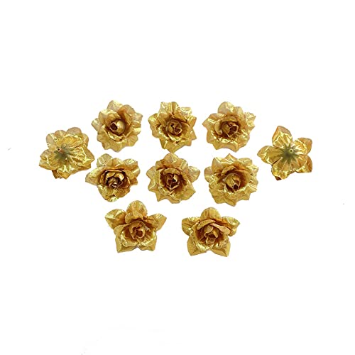 10 STK Kunstblumen Blumenköpfe Bunt Kunstblumen Köpfe Blumen Rosen Simulation Dekoration Blume Kopf Kunstblumen Künstliche Blütenköpfe Für DIY Basteln Hochzeit Party Home Deko,Gold von Wambere