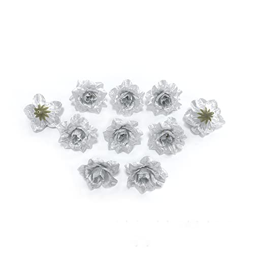 10 STK Kunstblumen Blumenköpfe Bunt Kunstblumen Köpfe Blumen Rosen Simulation Dekoration Blume Kopf Kunstblumen Künstliche Blütenköpfe Für DIY Basteln Hochzeit Party Home Deko,Silber von Wambere