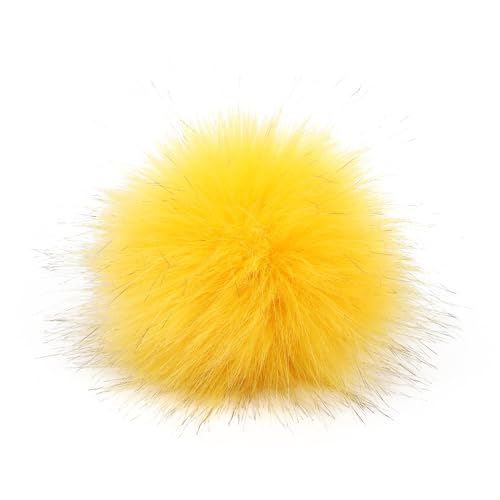 10 Stück 10cm Pompons zum Basteln,Pompons Kunstfell Bommel Fellknäuel mit Versteckte Schnalle,für DIY Kunsthandwerk Hochzeiten Geburtstage Weihnachten Kleideraccessoires,Gelb von Wambere