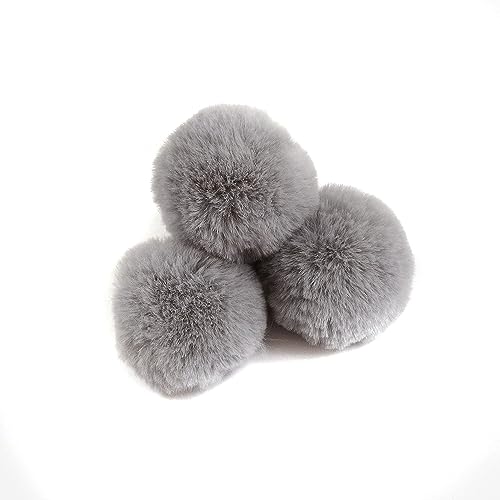 10 Stück 7cm Pompons zum Basteln,Pompon Kunstfell Bommel Plüschbälle mit Elastischer Schlaufe,für DIY Kunsthandwerk Haarschmuck Hochzeiten Geburtstage Weihnachten Dekorationen,Grau A von Wambere