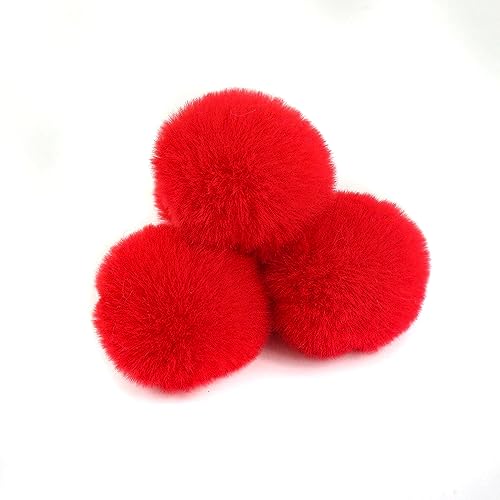 10 Stück 7cm Pompons zum Basteln,Pompon Kunstfell Bommel Plüschbälle mit Elastischer Schlaufe,für DIY Kunsthandwerk Haarschmuck Hochzeiten Geburtstage Weihnachten Dekorationen,Rot von Wambere