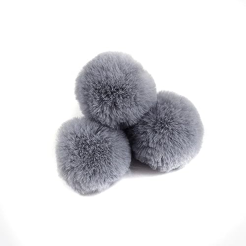 10 Stück 8cm Pompons zum Basteln,Pompon Kunstfell Bommel Plüschbälle mit Elastischer Schlaufe,für DIY Kunsthandwerk Haarschmuck Hochzeiten Geburtstage Weihnachten Dekorationen,Hellgrau von Wambere