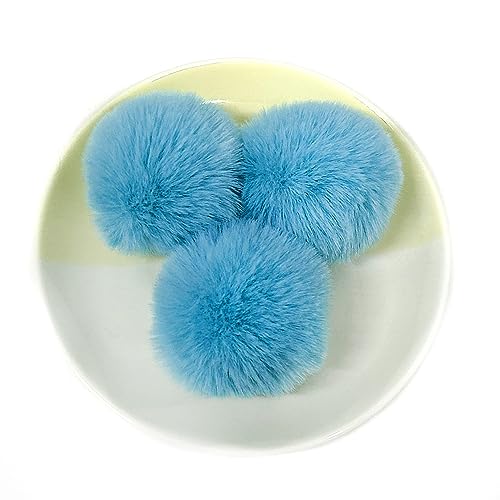 10 Stück 8cm Pompons zum Basteln,Pompon Kunstfell Bommel Plüschbälle mit Elastischer Schlaufe,für DIY Kunsthandwerk Haarschmuck Hochzeiten Geburtstage Weihnachten Dekorationen,blauer See von Wambere