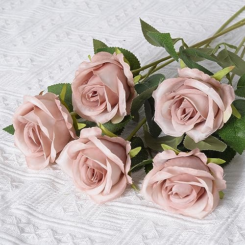 10 Stück Künstliche Rosen,Kunstblumen Rose Künstlich Blumenköpfe Fake Rosen mit Stielen für Hochzeit Party Valentine's Day Nach Hause Halloween Tischdeko Thanksgiving Zuhause Dekoration,Hellbraun von Wambere