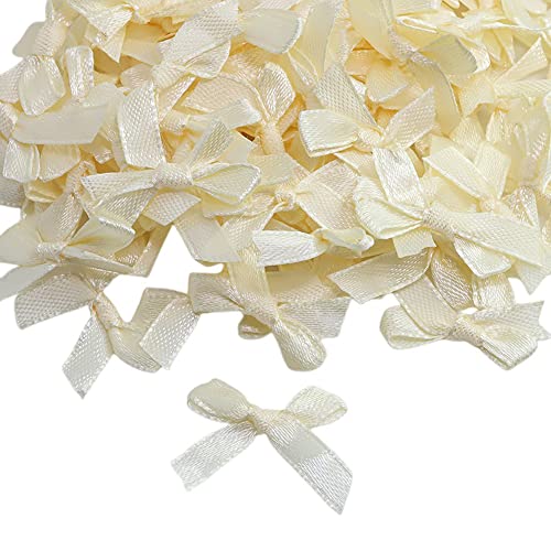 100 STK 6mm Satin Band Deko Schleifen Fertigschleife Geschenkschleifen, Satinband Schleifen für DIY Basteln Hochzeit Valentinstag Weihnachten Dekoration Kartenherstellung Verzierungen,Beige von Wambere