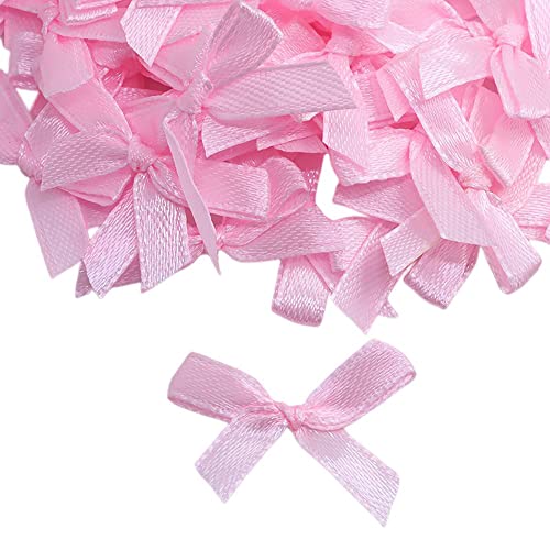 100 STK 6mm Satin Band Deko Schleifen Fertigschleife Geschenkschleifen, Satinband Schleifen für DIY Basteln Hochzeit Valentinstag Weihnachten Dekoration Kartenherstellung Verzierungen,Hell-Pink von Wambere