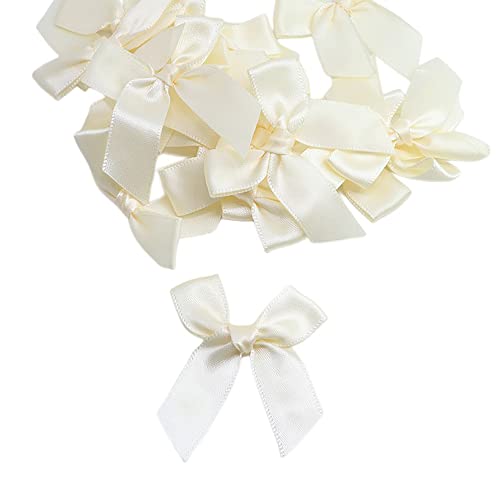 100 Stk 5cm Satin Band Deko Schleifen Fertigschleife Geschenkschleifen,Satinband Schleifen für DIY Basteln Hochzeit Valentinstag Baby Shower Weihnachten Dekoration Kartenherstellung Verzierungen,Creme von Wambere