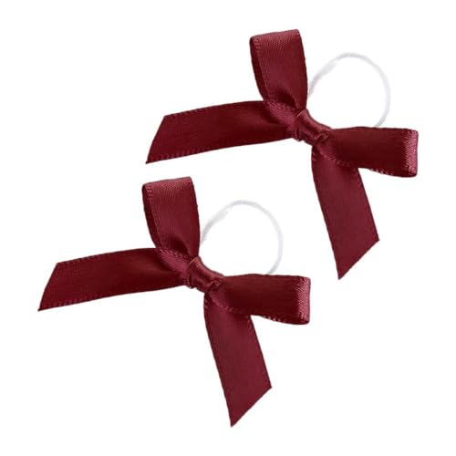 100 Stück Satin Band Deko Schleifen Fertigschleife Geschenkschleifen, Schleifen mit elastische Gummibänder,für Verschiedene Flaschendekorationen,DIY Hochzeit Kartenherstellung Verzierungen,Weinrot von Wambere