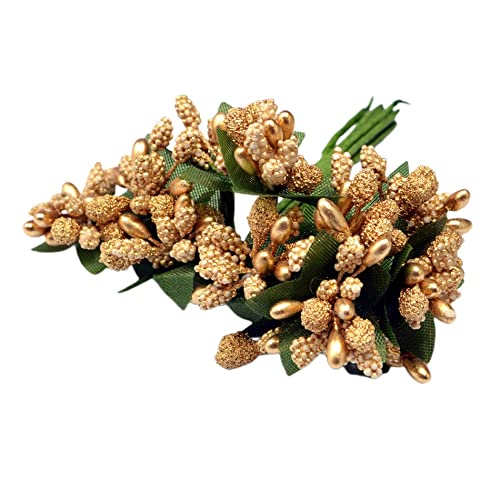 12 Stück Künstliche Blume Staubblatt,Künstliche Beeren Mini Beeren Picks Blumen Haufen Staubblätter für DIY Handwerk Bonboniere Kranz Hochzeit Blumenschmuck Deko,Gold von Wambere