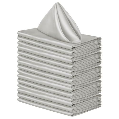 12 Stück Stoffservietten Servietten Quadratisch,Wiederverwendbare Napkins Cloth,Waschbare Servietten Stoff,Tischdekoration für Indoor Outdoor Partys Hochzeit Geburtstag Familie,Grau,43x43cm von Wambere