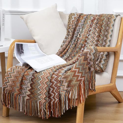 130cm x 180cm Tagesdecke mit Fransen,Bettüberwurf Tagesdecke Sofadecke mit Muster, Boho Decke Couchdecke Sesseldecke Wendedecke überwurf,für Zuhause Büro Reisen Zelten Picknick,Gelb A von Wambere