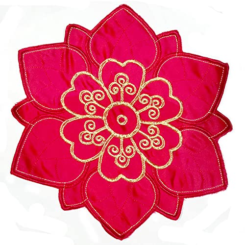 2 Stück Bestickter Untersetzer Blumen-Form Matte Tischset Platzsets Tisch Deckchen Cup Coasters für Esszimmer Küche Bankett Hochzeit Deko,Handarbeit Geklöppelt deckchen Placemat Blume Matte，Rot 25cm von Wambere