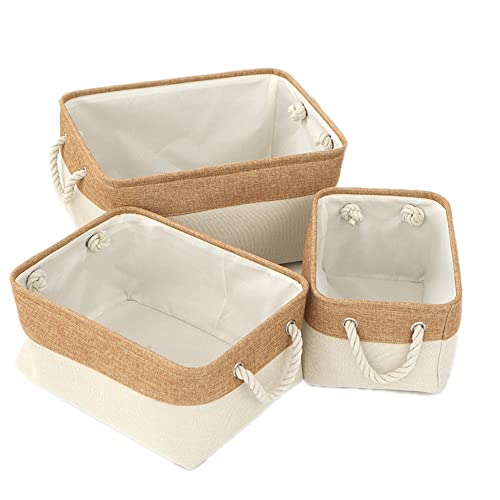 2 Stück Faltbare Aufbewahrungskiste ohne Deckel,Aufbewahrungsbox,dekorative Aufbewahrungsboxen aus Stoff mit Griffen zur Organisation von Regalen Schränken,31 x 21 x 13 cm,Beige von Wambere