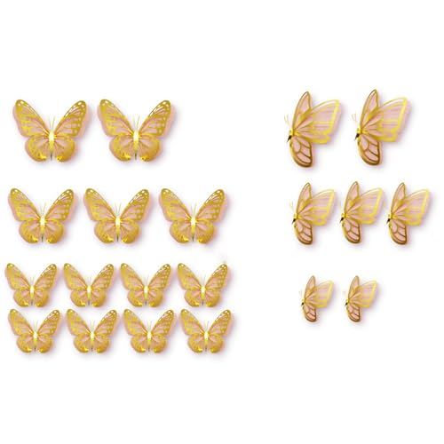 20 Stück 3D Schmetterling Wandaufkleber Butterfly Wandsticker 3D Wandtatoo Schmetterlinge Dekoration für Zuhause Badezimmer Party Wand-Tisch-Deko Geschenke,Golden A von Wambere