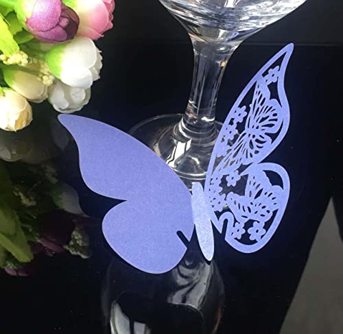 25 Stück Schmetterling Trichterwinde Tischkarten Namenskarten Glasanhänger Wandsticker für Tischdeko Hochzeit Party Haus Deco,Schmetterling Tischkarten Laser Platzkarten Namenskarten,Blau Lila von Wambere