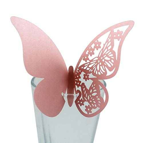 25 Stück Schmetterling Trichterwinde Tischkarten Namenskarten Glasanhänger Wandsticker für Tischdeko Hochzeit Party Haus Deco,Schmetterling Tischkarten Laser Platzkarten Namenskarten,Rosa von Wambere