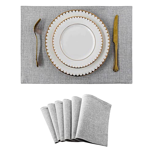 4 Stück 48cmx33cm Tischset aus Leinen,Stoff Platzset Untersetzer Hitzebeständige Waschbar rutschfest Tischuntersetzer Placemat Platzdeckchen für Tischdekoration Küche Restaurant,Grau von Wambere