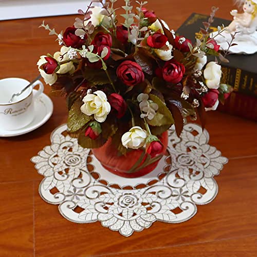 4 Stück Blumen Spitze Stickerei Tisch Tischset,Spitze Untersetzer Runden Blumen-Form Matte Tischset Platzsets Tisch Deckchen Cup Coasters für Esszimmer Küche Bankett Hochzeit Deko Aprikose,25cm von Wambere