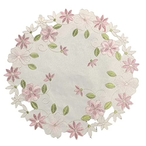 4 Stück Blumenstickerei Tisch Tischset,Durchbrochener Stoff Untersetzer Runden Blumen-Form Matte Tischset Platzsets Deckchen Cup Coasters für Esszimmer Küche Bankett Hochzeit Deko 20cm,Rosa A von Wambere