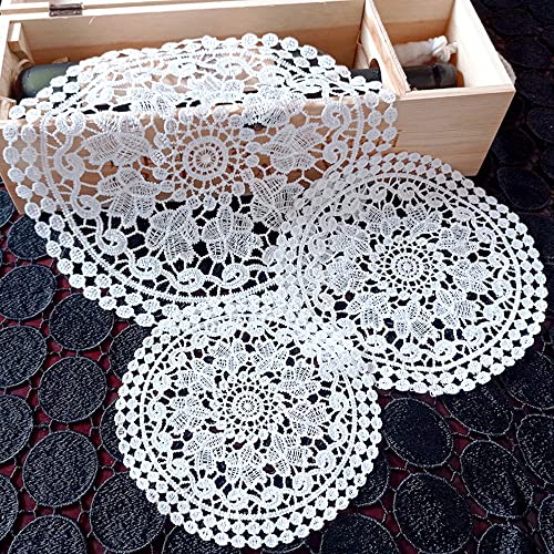 4 Stück weiß Spitze Stickerei Tisch Tischset,Spitze Untersetzer Runden Blumen-Form Matte Tischset Platzsets Tisch Vollhäkel Deckchen Cup Coasters Esszimmer Küche Bankett Hochzeit Deko 30cm,Glyzinie von Wambere