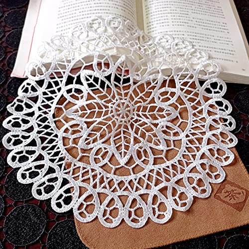 4 Stück weiß Spitze Stickerei Tisch Tischset,Spitze Untersetzer Runden Blumen-Form Matte Tischset Platzsets Tisch Vollhäkel Deckchen Cup Coasters für Esszimmer Küche Bankett Hochzeit Deko 40cm,Kamelie von Wambere